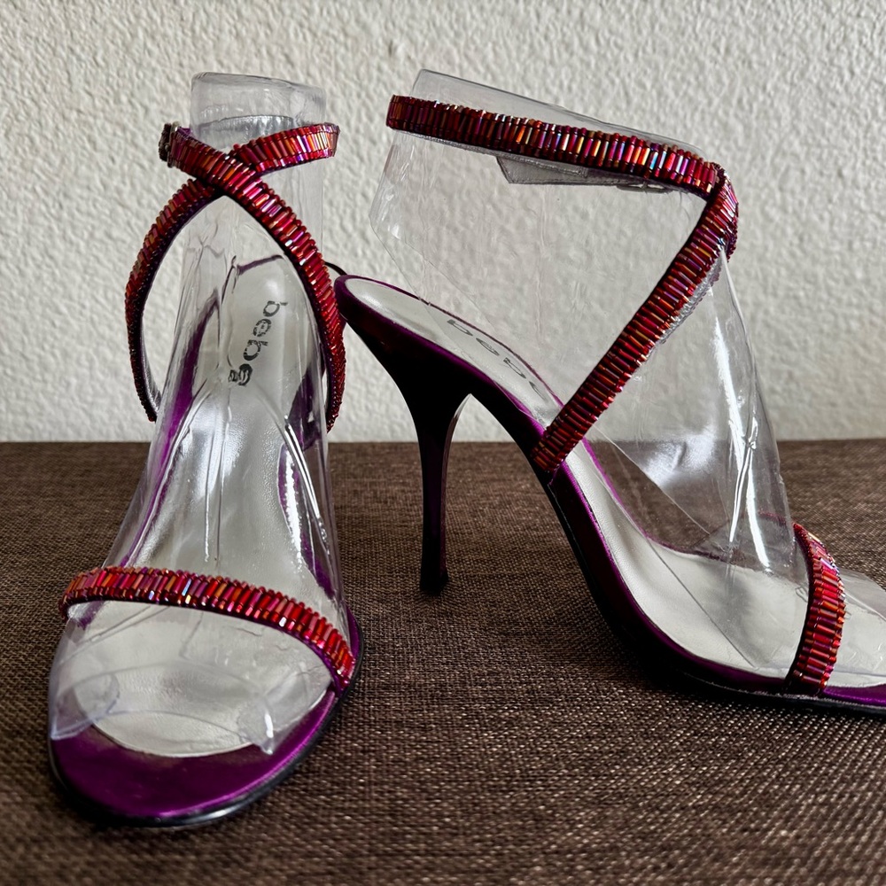 bebe Magenta Beaded Party Heels